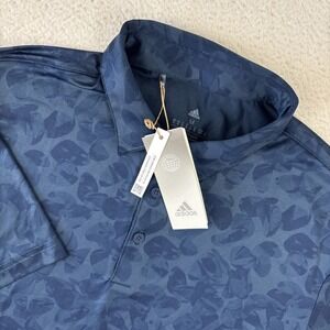 NEW ADIDAS Mens Performance Polo Shirt Medium Navy Blue Lightweight Golf Stretch